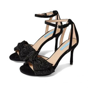 Draper James Livia Jeweled Ankle Strap Large Bow Sandals Black Size 7.5 NWT